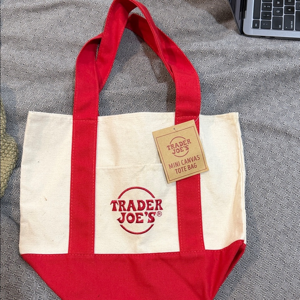 Trader Joe’s mini canvas tote Red and Cream
